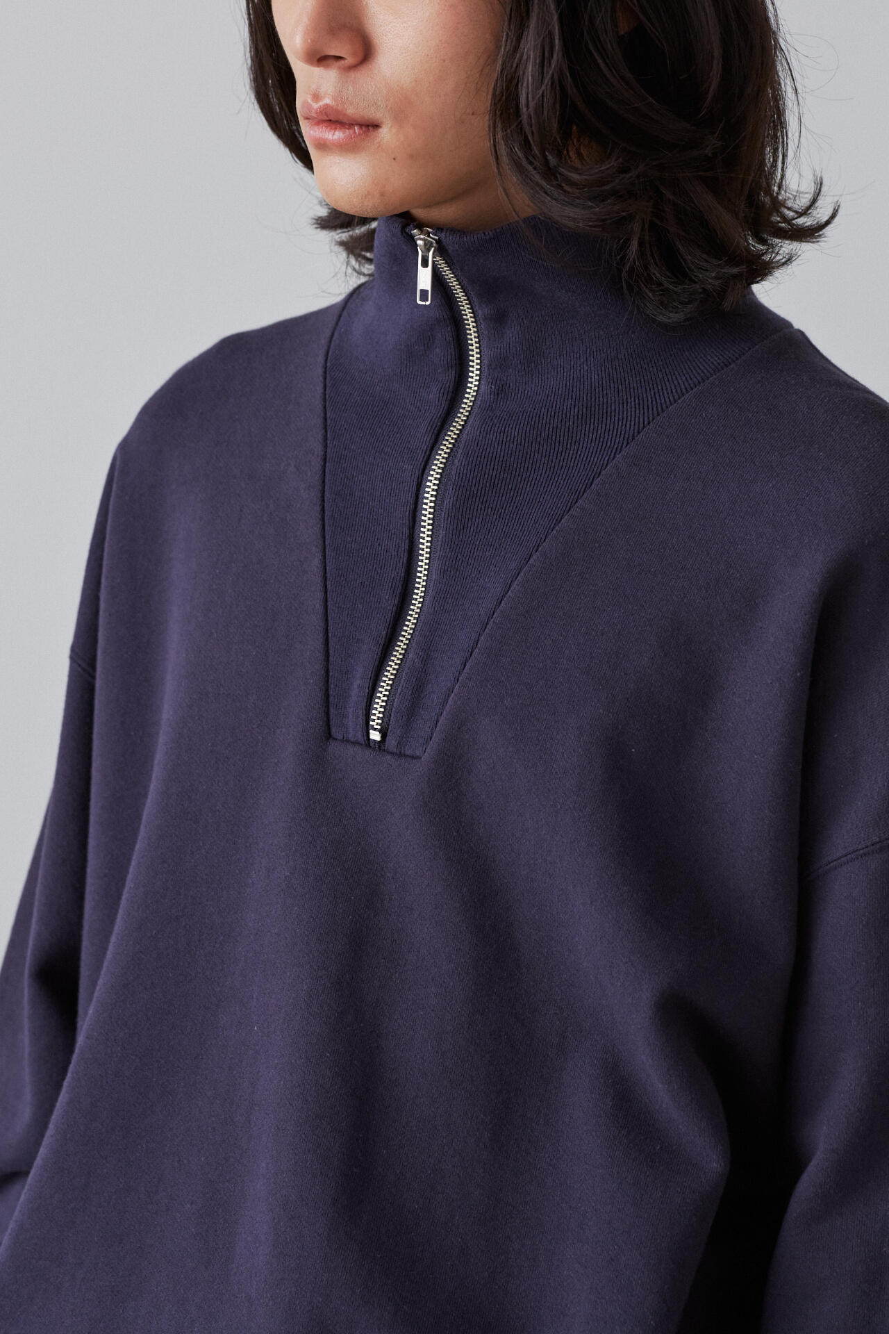 Ｙ / ORGANIC COTTON BLEND HEAVY WEIGHT FLEECE HALF ZIP