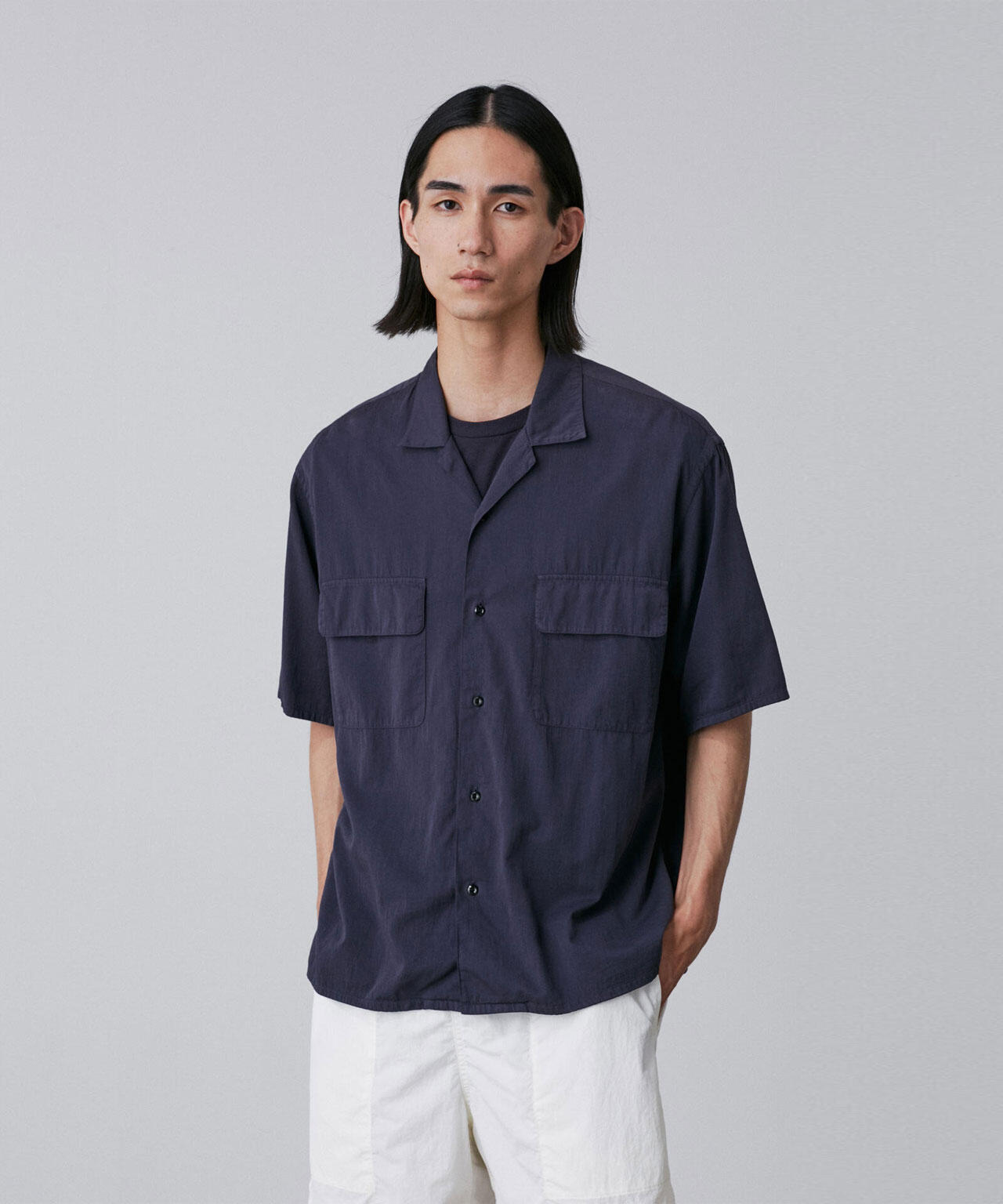 Ｙ / ORGANIC COTTON WASHER SATIN OPEN COLLAR SHIRT