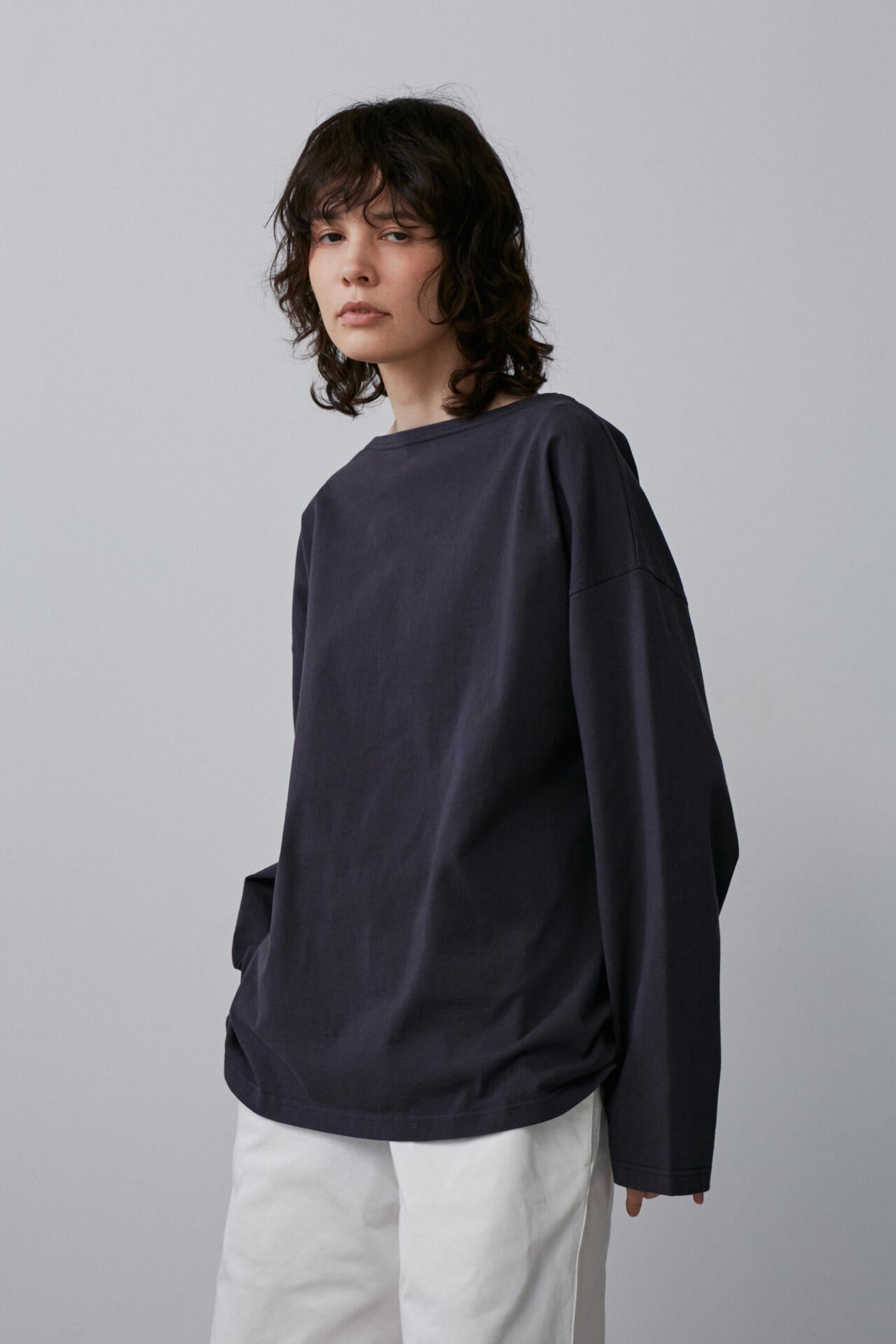 Y / ORGANIC COTTON JERSEY BOAT NECK PULL OVER