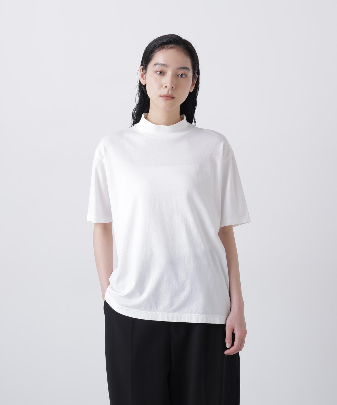 Ｙ / ORGANIC COTTON JERSEY MOCK NECK SHORT SLEEVE T-SHIRT