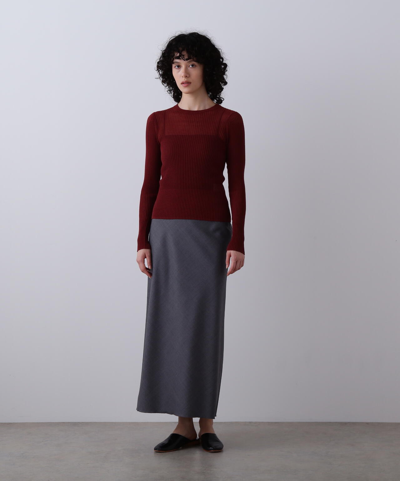 YLEVE / SUPER120'S CHAMBRAY WOOL BIAS SKIRT
