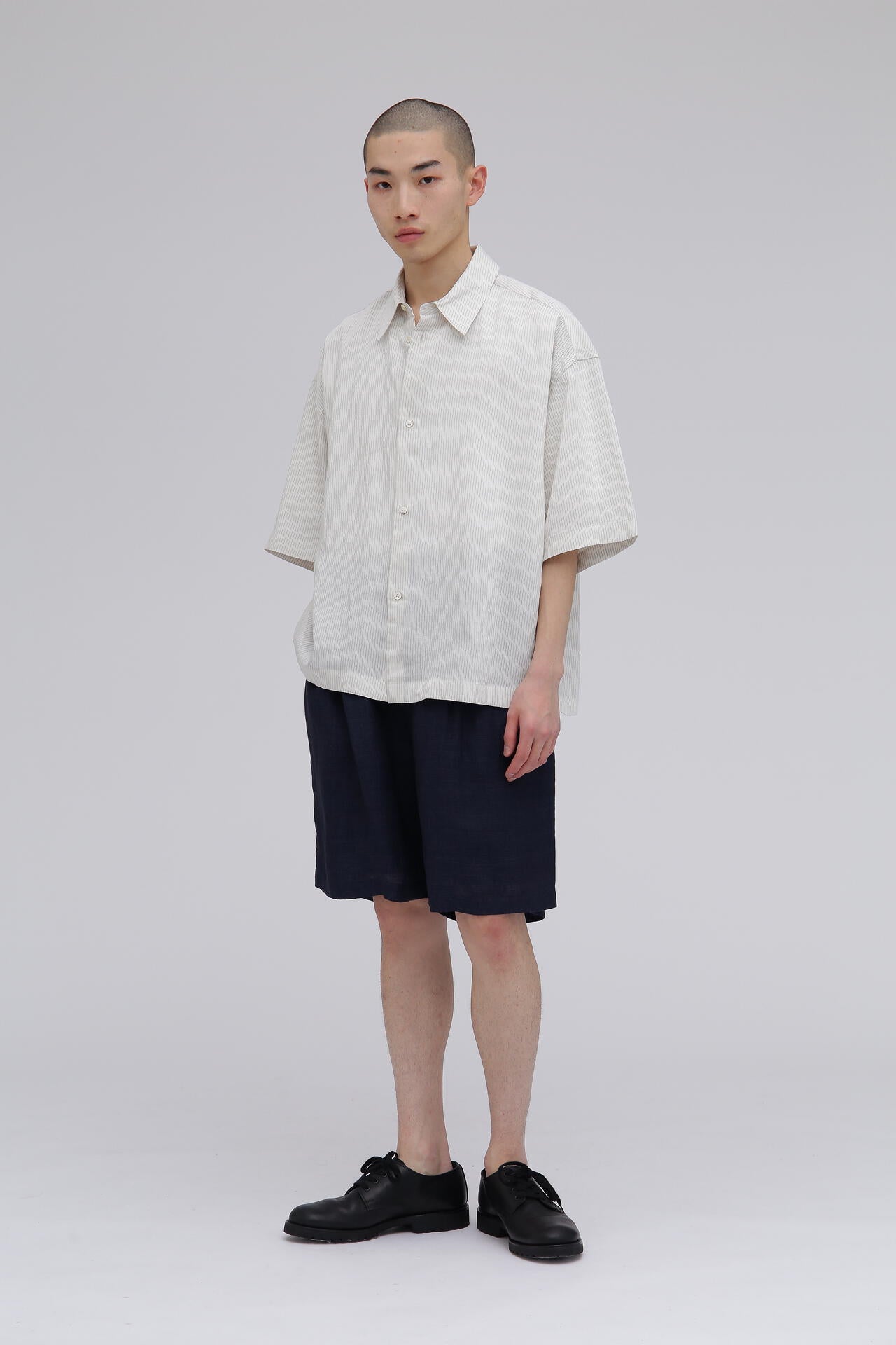 ［別注］STUDIO NICHOLSON / CRINKLE FINE STRIPE SHORT SLEEVE BOXY SHIRT