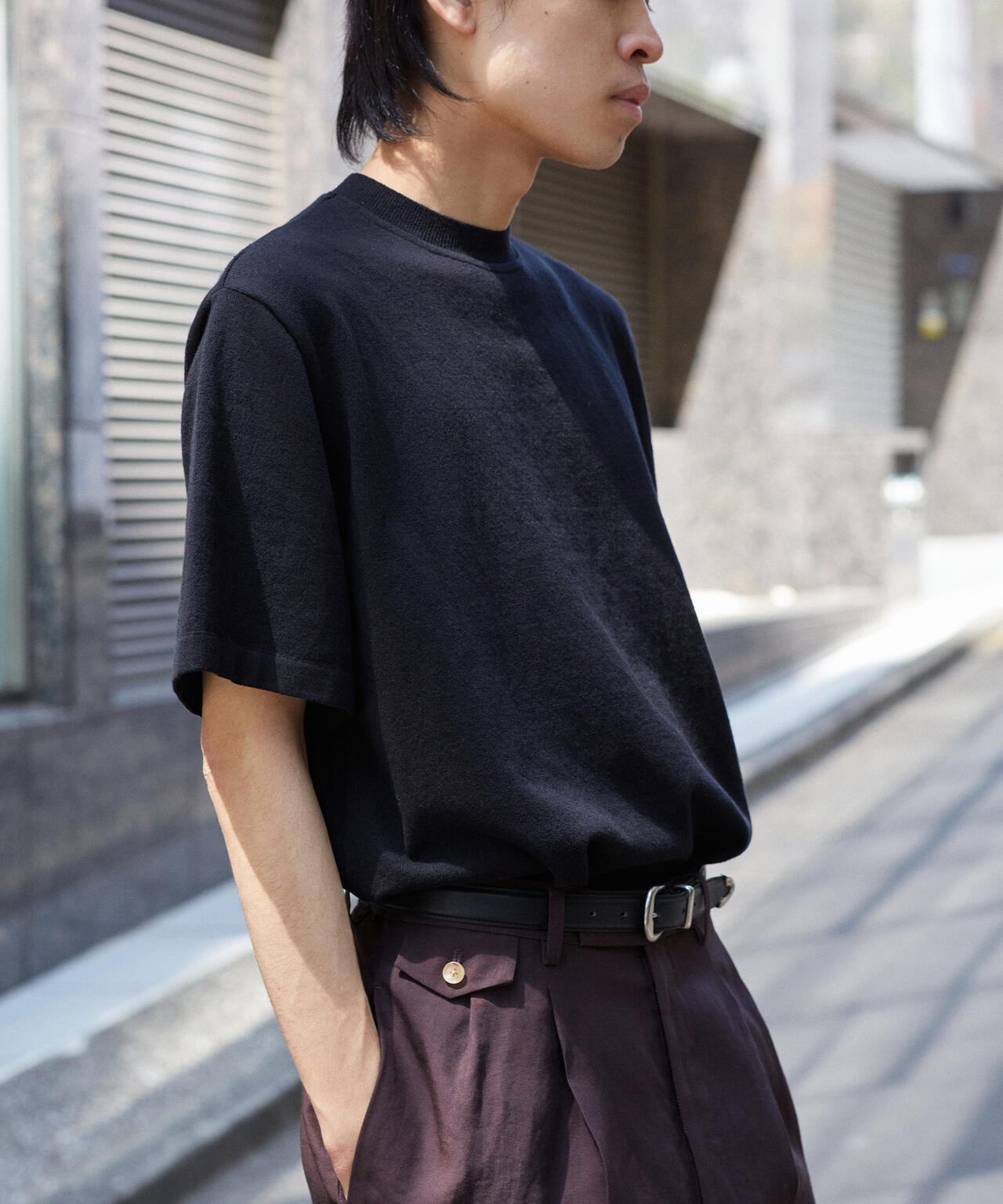 Yonetomi / LIGHT WAVE COTTON KNIT TEE (SOLID)