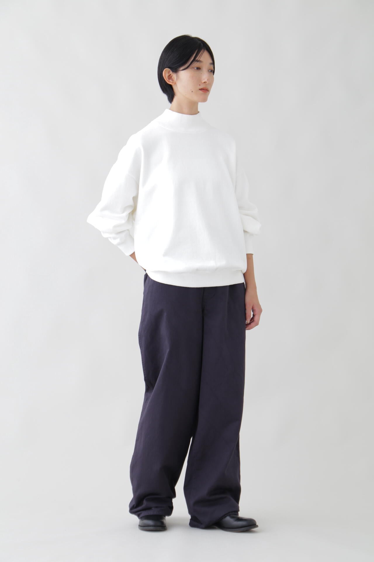 Ｙ / ORGANIC COTTON BLEND HEAVY WEIGHT FLEECE TURTLE NECK