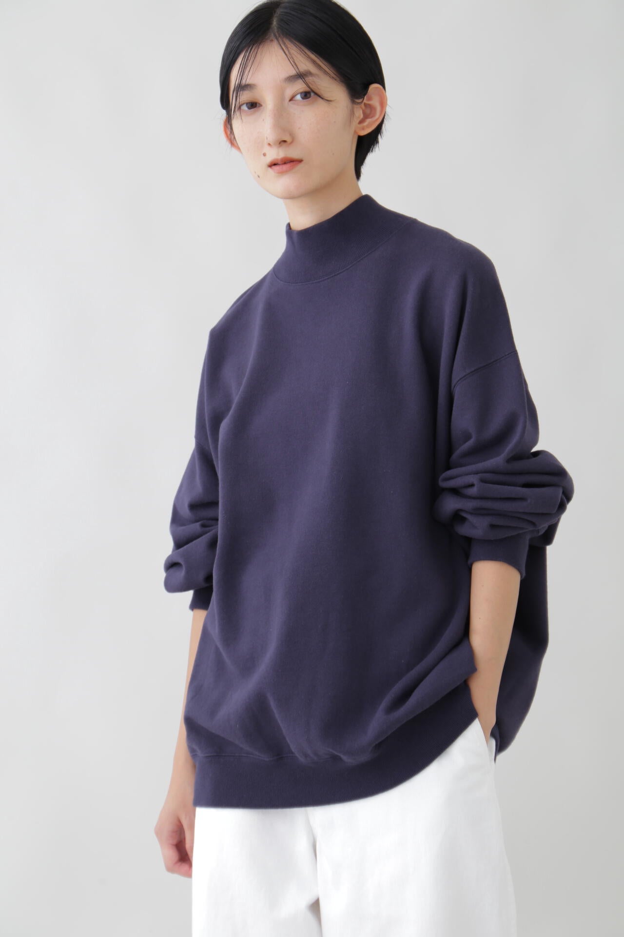 Ｙ / ORGANIC COTTON BLEND HEAVY WEIGHT FLEECE TURTLE NECK