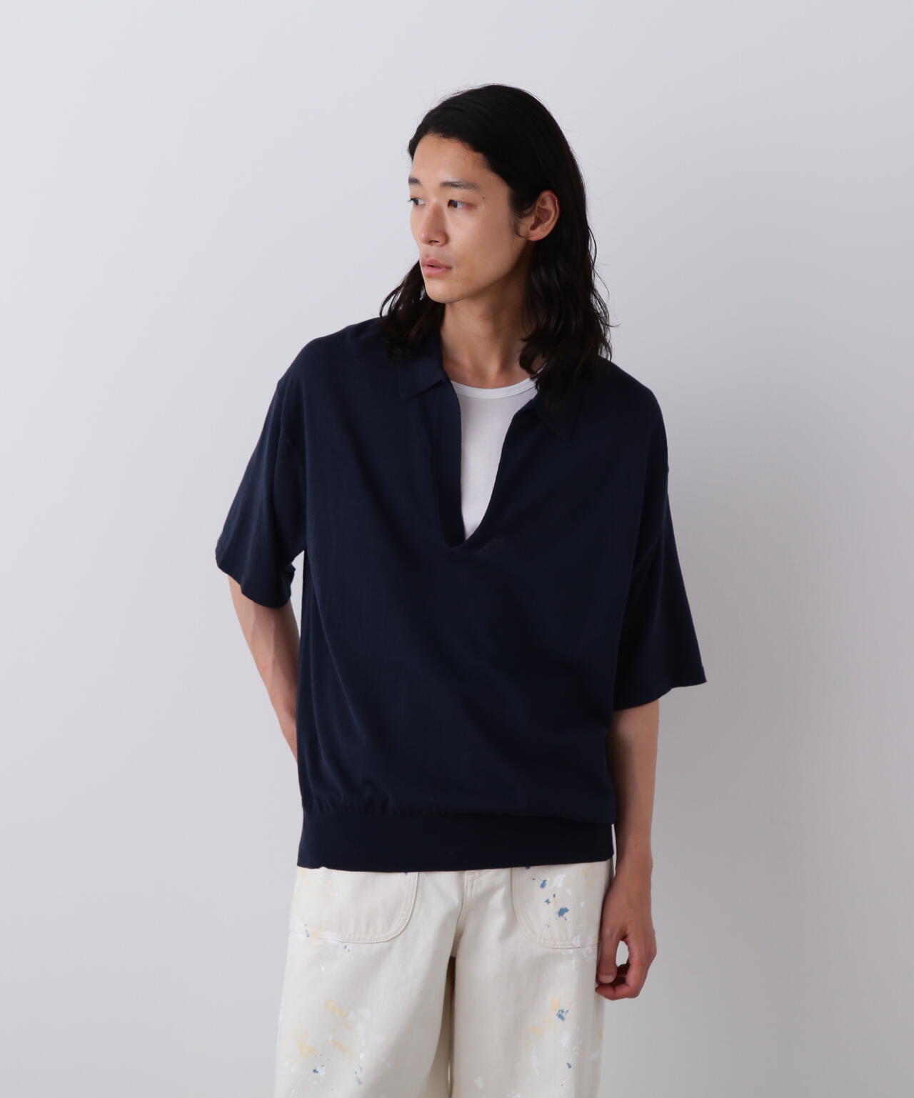 YLEVE / COTTON LINEN KNIT SKIPPER POLO
