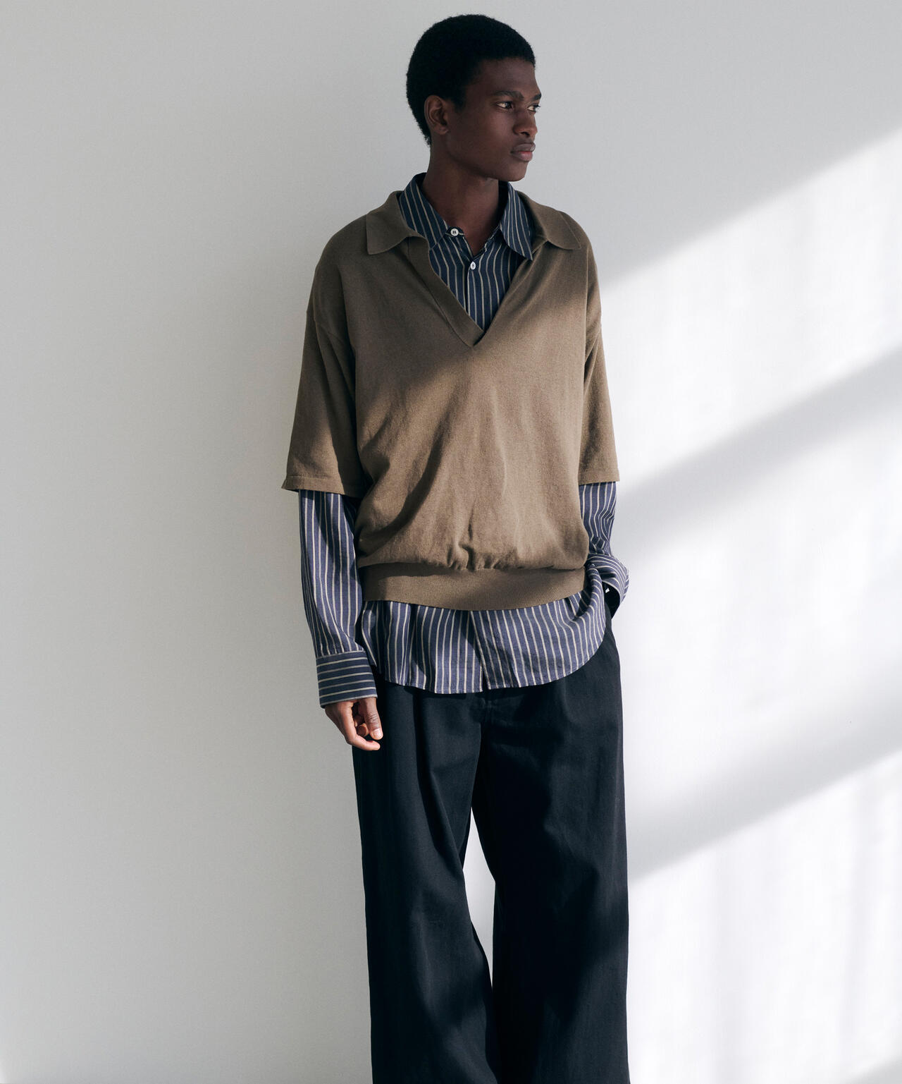 YLEVE / COTTON LINEN KNIT SKIPPER POLO