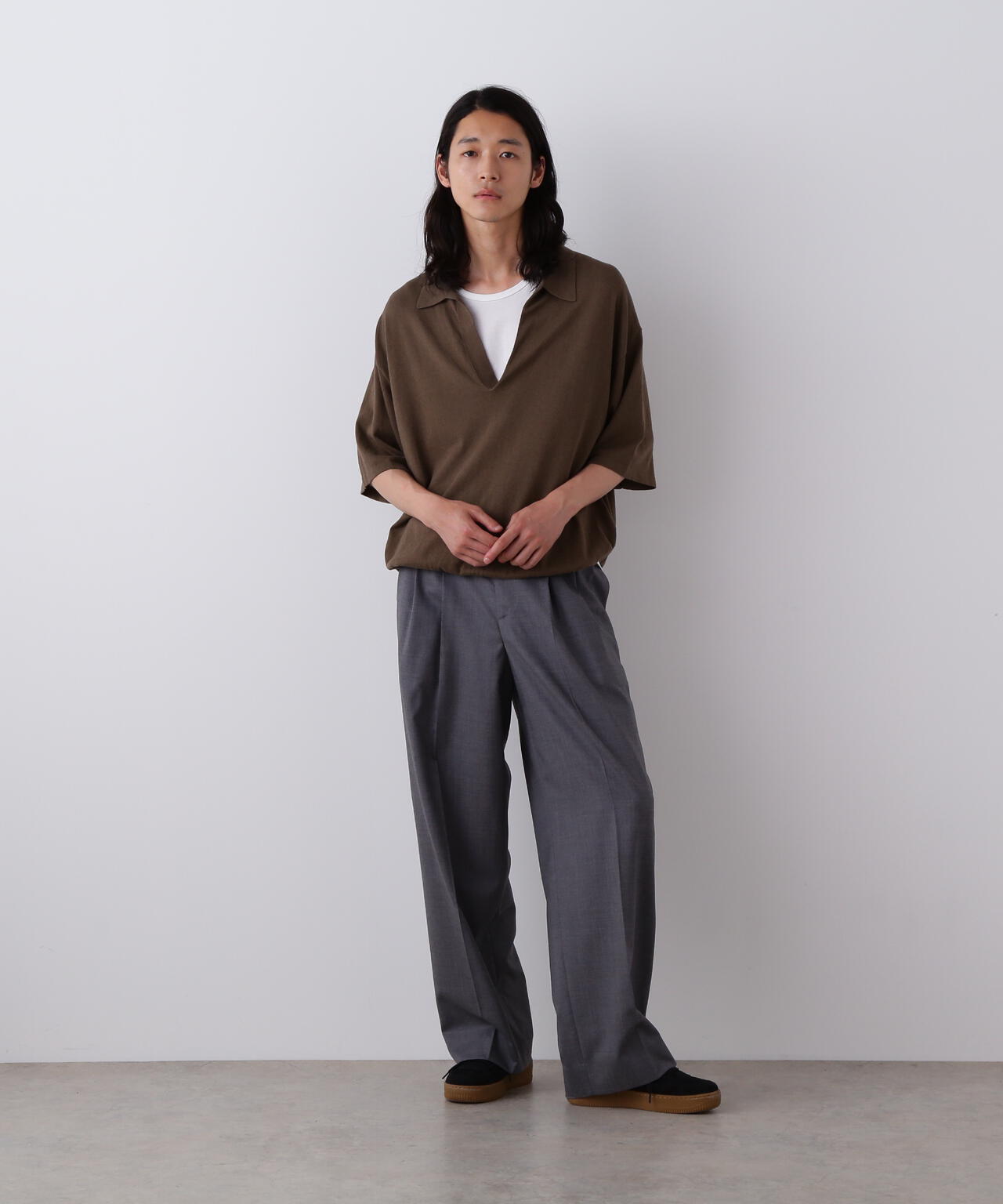 YLEVE / COTTON LINEN KNIT SKIPPER POLO
