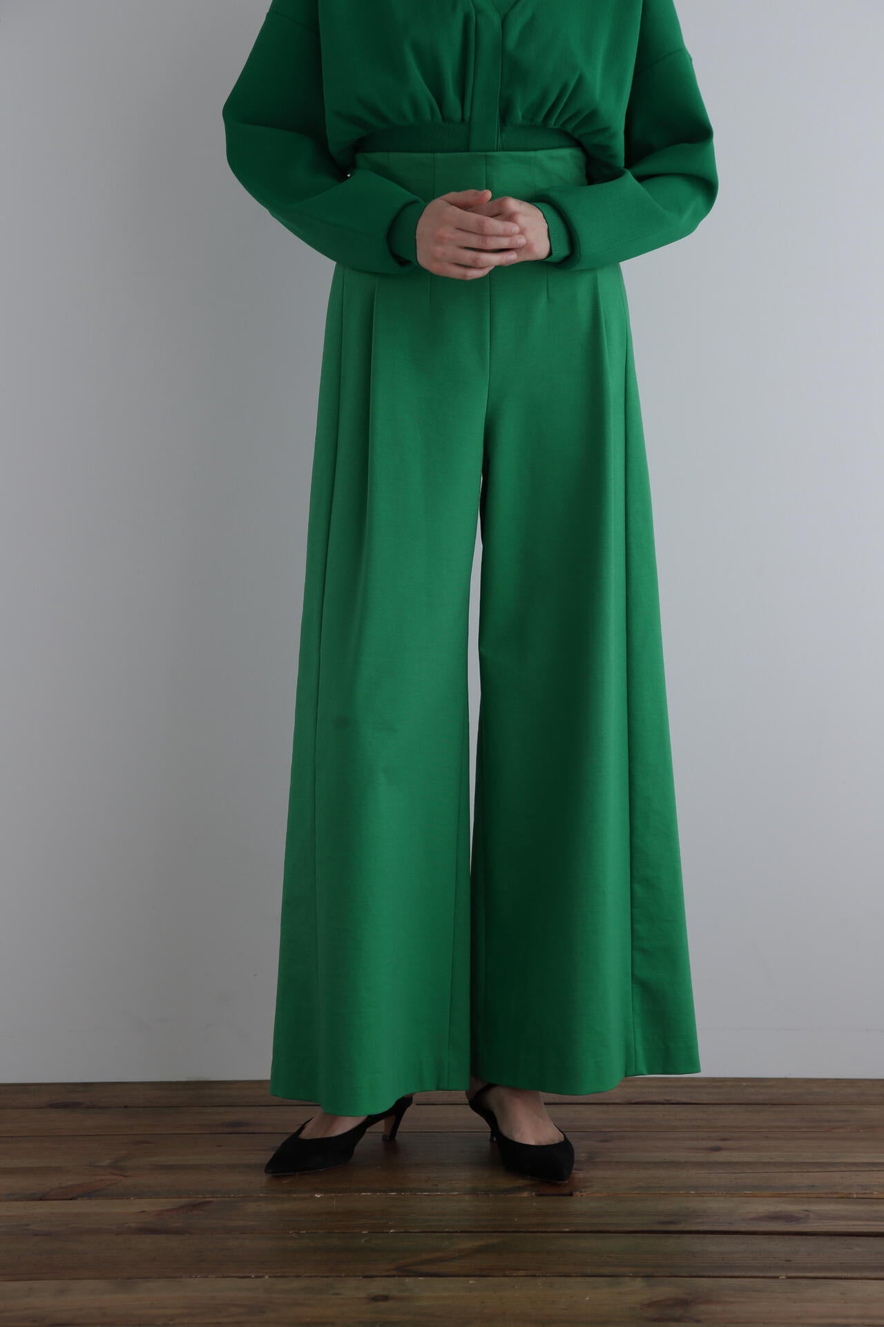 ハイストレッチポンチハイウエストワイドパンツ