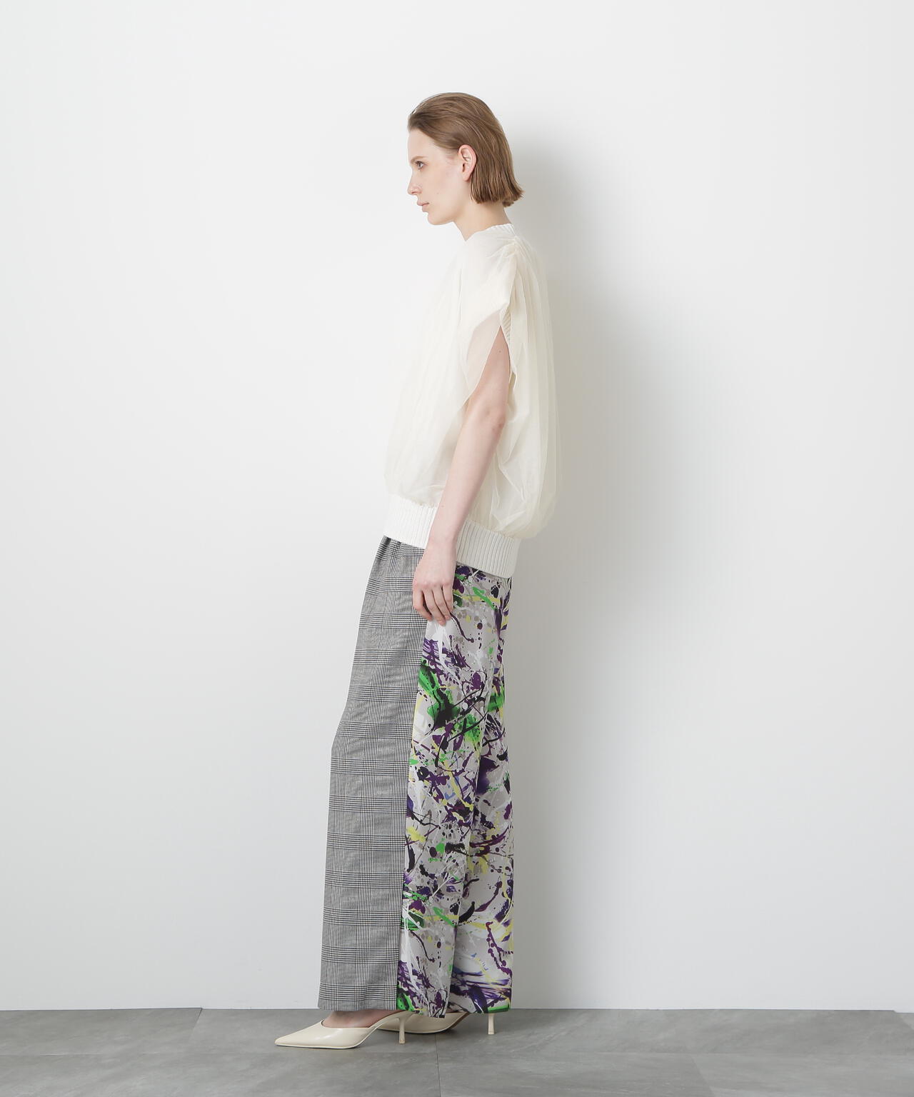 Tulle Combination V-neck  Gile