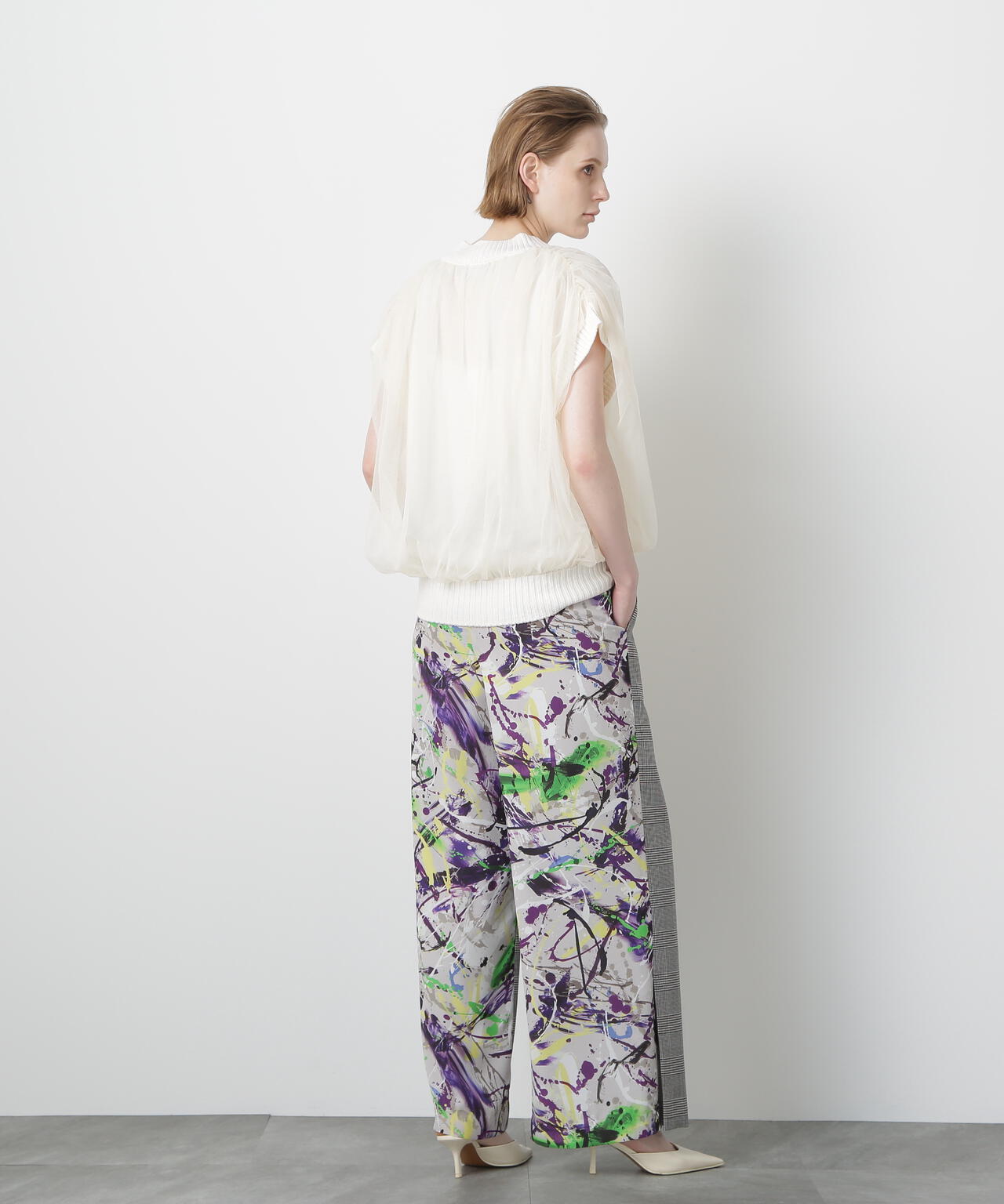 Tulle Combination V-neck  Gile