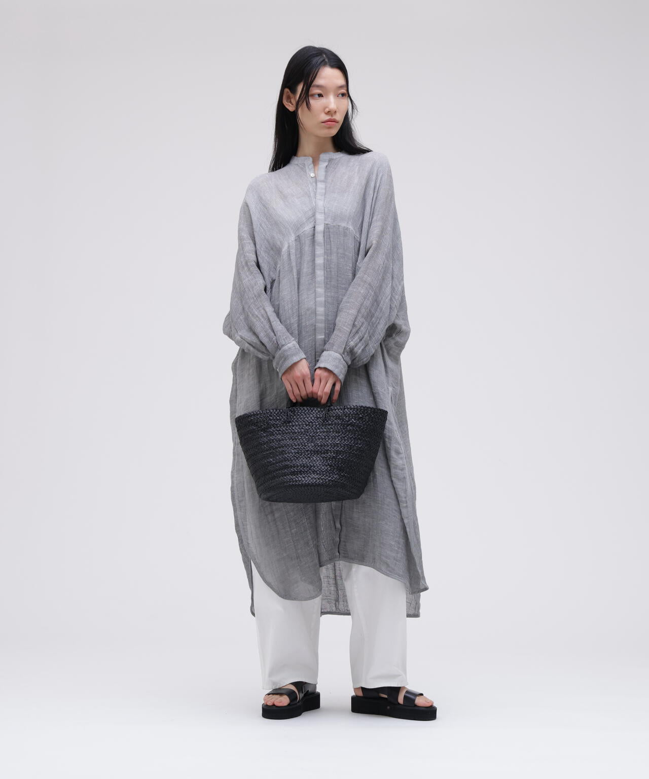 quitan / ORGANIC 56 LINEN SLUB LINEN BASKET AO DAÏ B/C LONG SHIRT