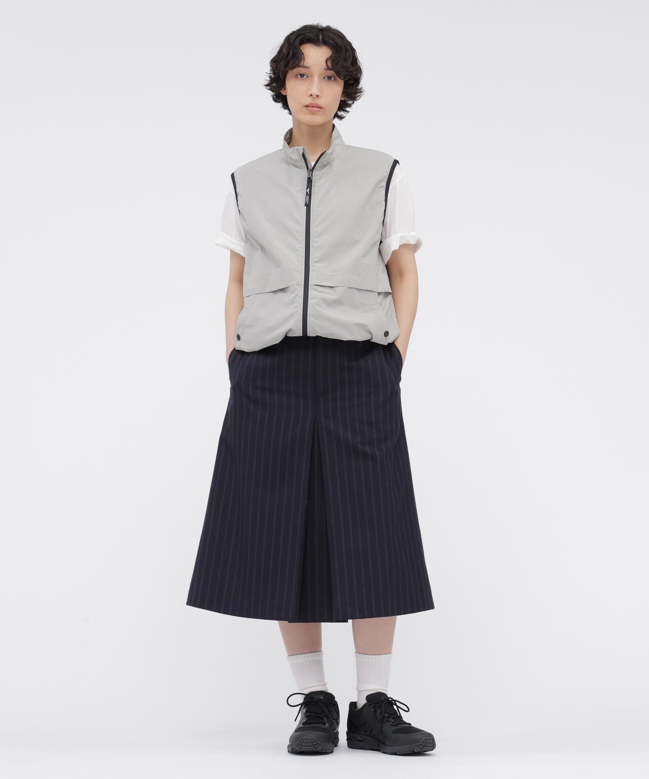WIDE STRIPE WOOL SKIRT