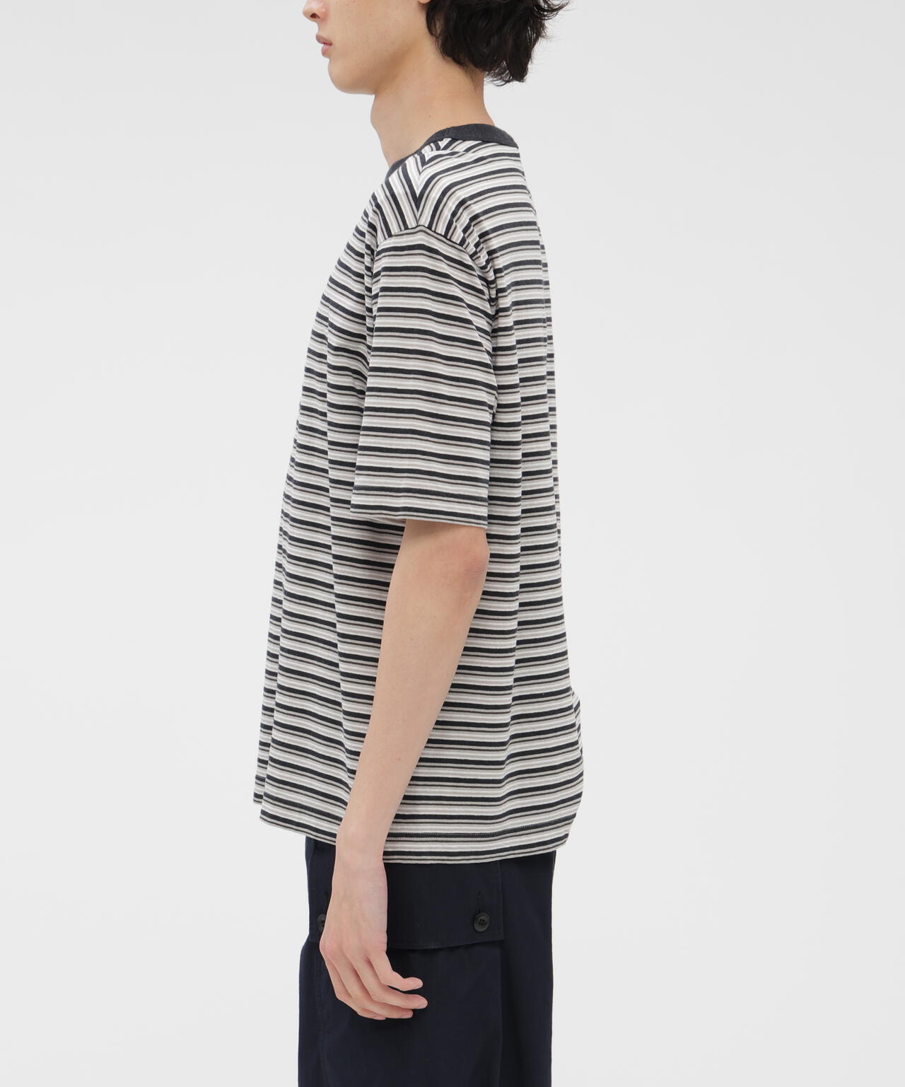 COTTON LINEN MULTI STRIPE JERSEY TOP