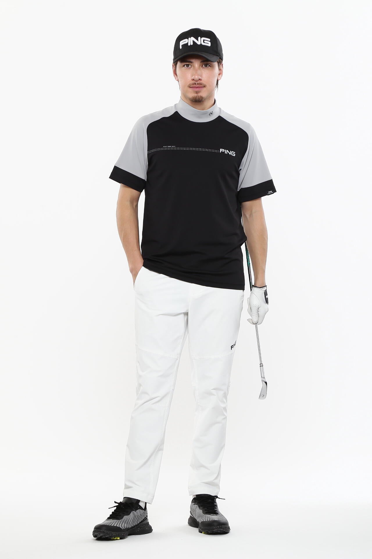 日本ゴルフツアー選手権蝉川プロ着用【PING APPAREL】涼風テラカノコ半袖ハイネックシャツ ＜PERFORMANCE＞ (MENS)