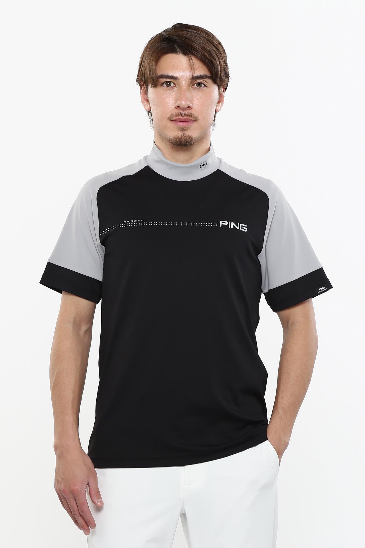 日本ゴルフツアー選手権蝉川プロ着用【PING APPAREL】涼風テラカノコ半袖ハイネックシャツ ＜PERFORMANCE＞ (MENS)