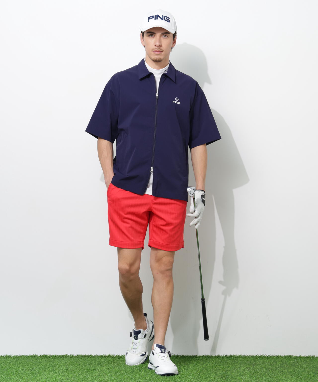 【PING APPAREL】ストレッチリップストップ半袖フルジップシャツ ＜NATIVE＞ (MENS)