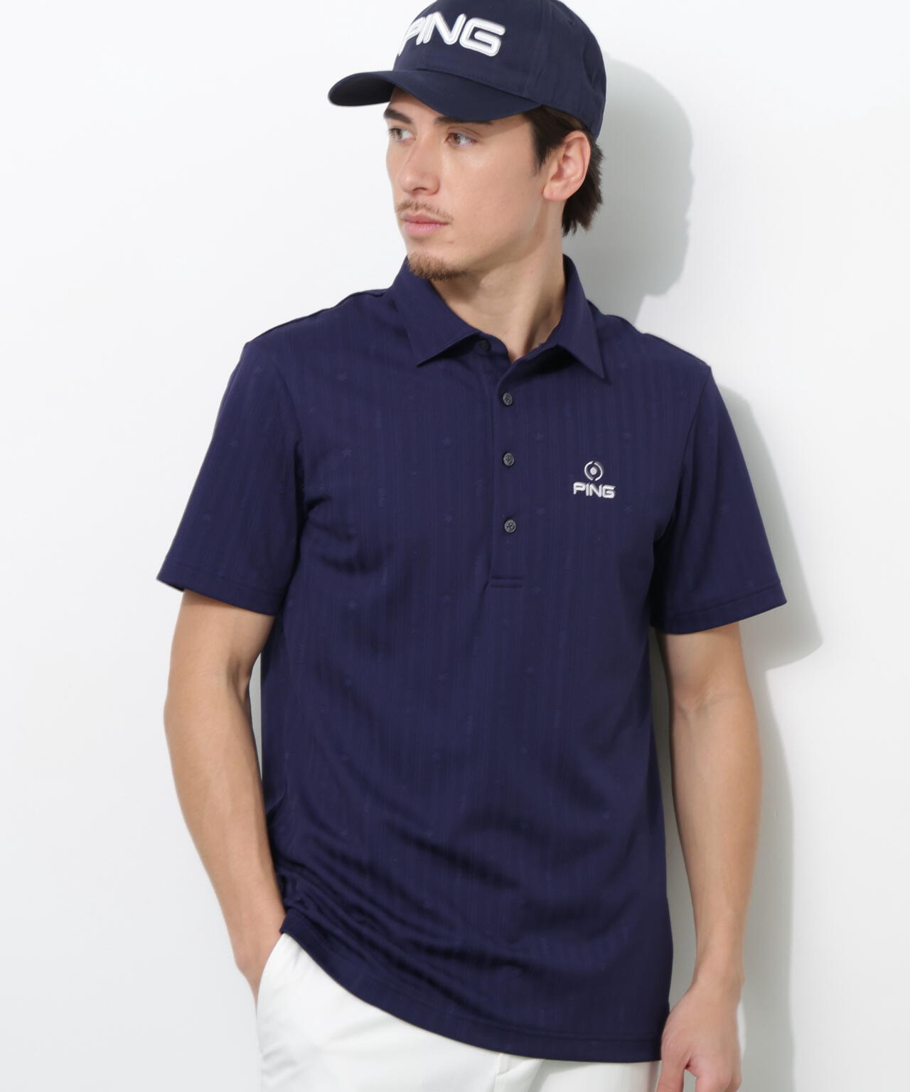 【PING APPAREL】凸凹ストライプジャガード半袖ポロシャツ ＜NATIVE＞ (MENS)