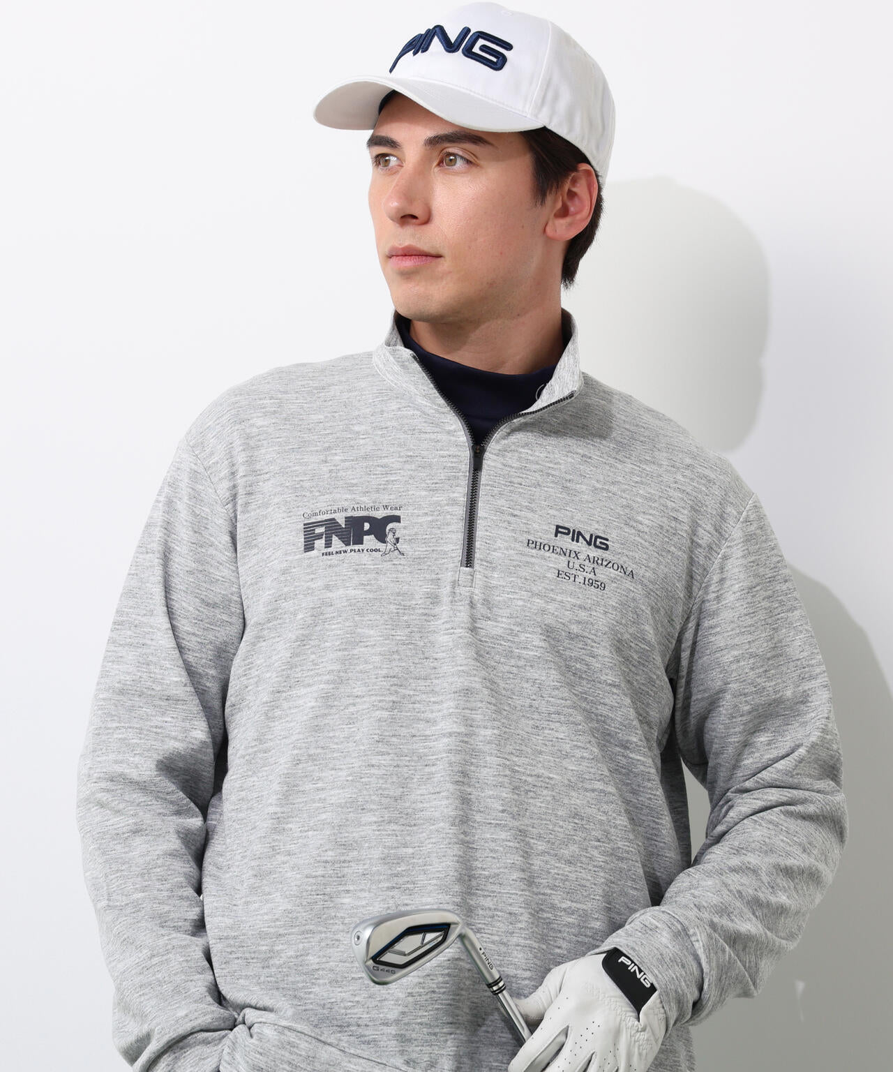 【PING APPAREL】全方向ストレッチダブルフェイスドライミックスアイストーンハーフジップカットソー ＜NATIVE＞ (MENS)