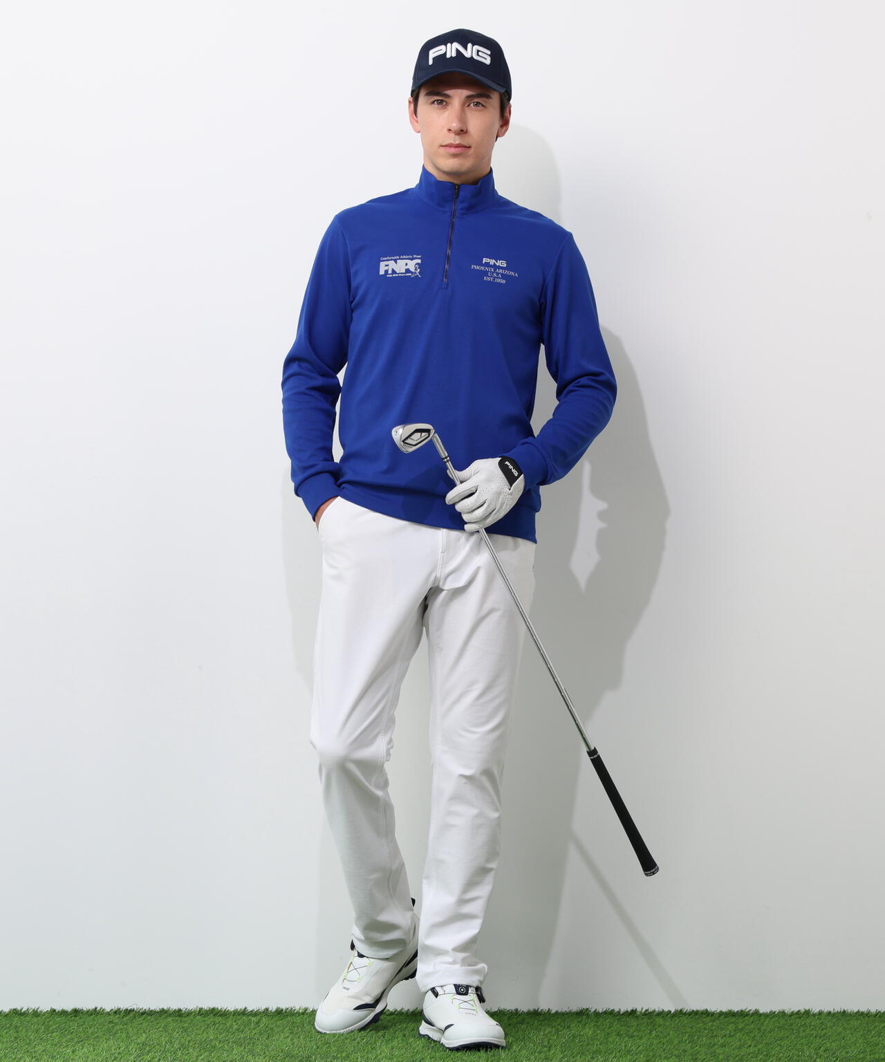 【PING APPAREL】全方向ストレッチダブルフェイスドライミックスアイストーンハーフジップカットソー ＜NATIVE＞ (MENS)