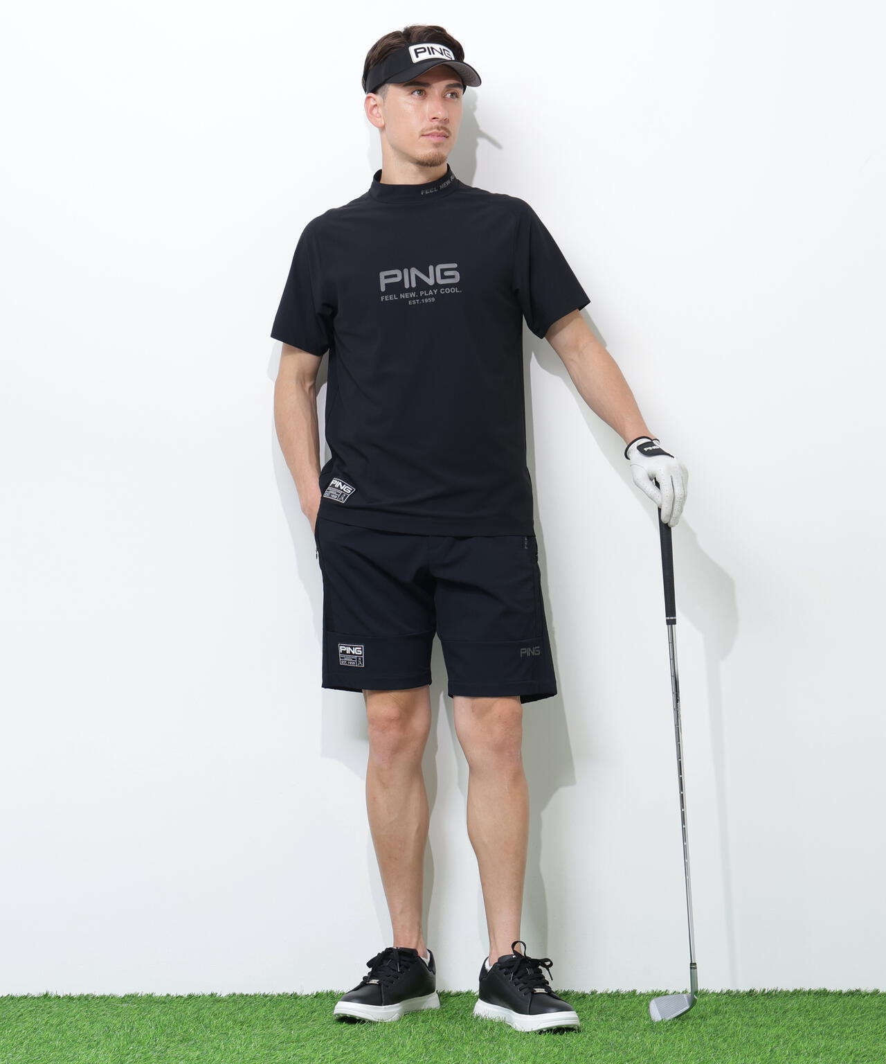【PING APPAREL】レイブロックエコマイクロカノコ半袖ハイネックシャツ ＜GOLD＞ (MENS)