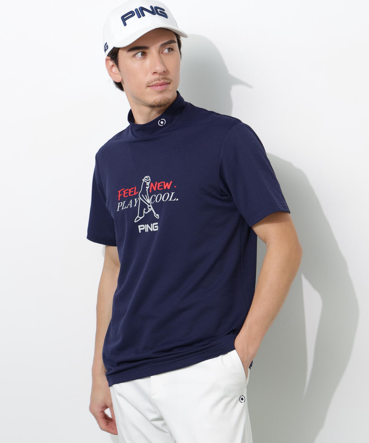 【PING APPAREL】SNAPTEXカノコインレーMr.PINGプリント半袖ハイネックカットソー ＜NATIVE＞ (MENS)