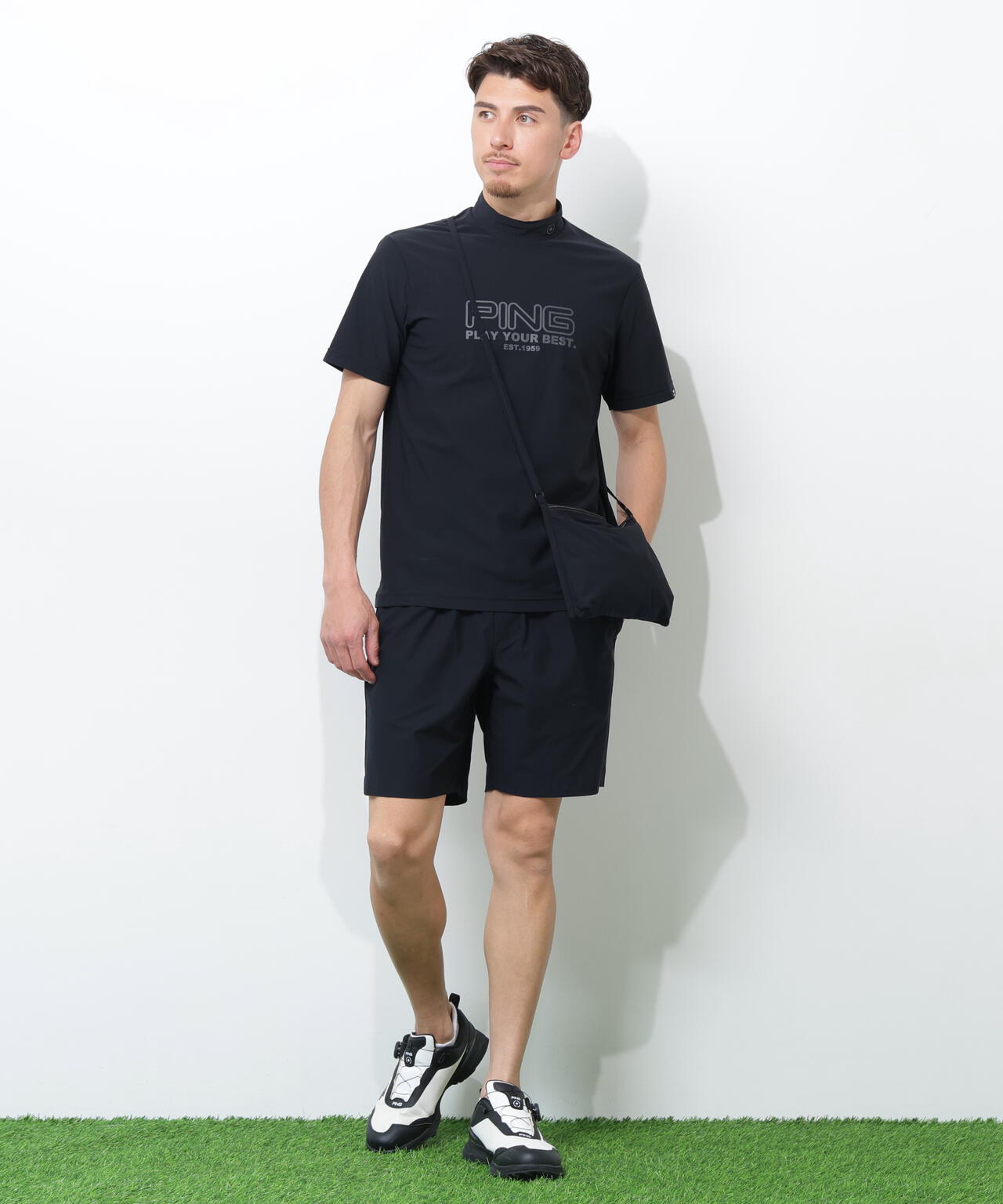 【PING APPAREL】全方向ストレッチドットメッシュ半袖ハイネックシャツ×ショートパンツ ＜PERFORMANCE＞ (MENS)