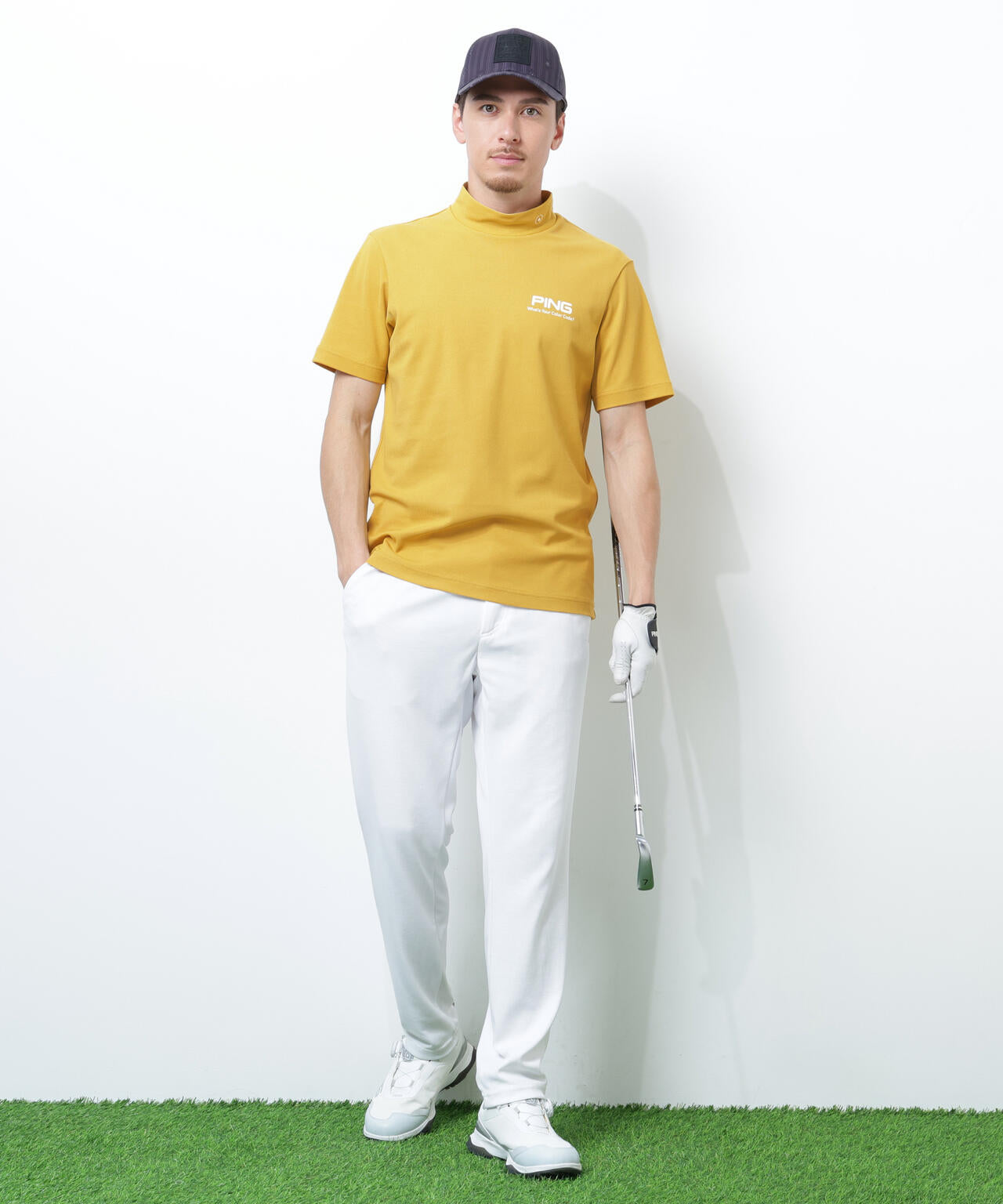 【PING APPAREL】【10カラーシリーズ】PEカノコ半袖ハイネックシャツ ＜NATIVE＞ (MENS)