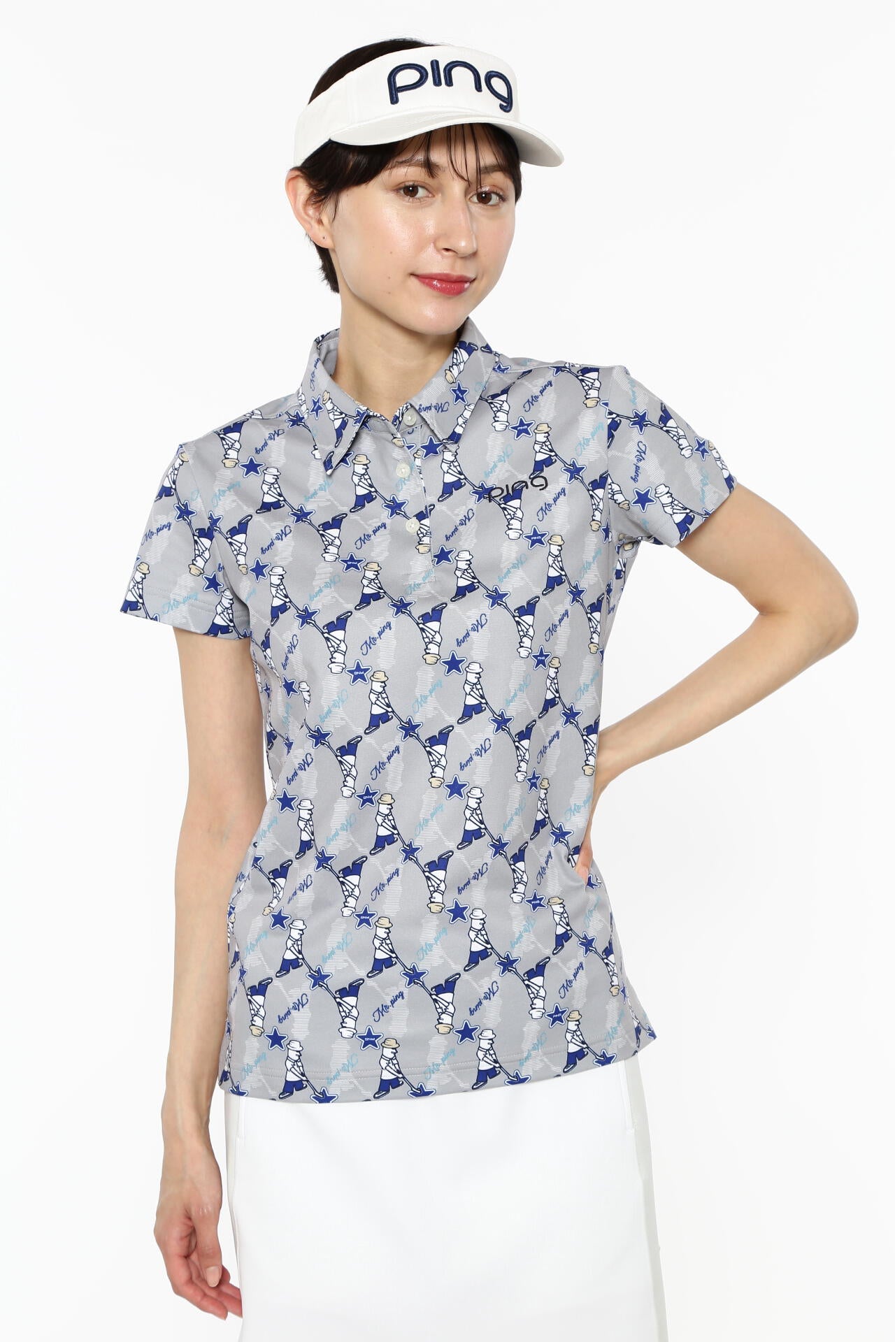 【PING APPAREL】Mr.PING総柄プリント半袖ポロシャツ ＜NATIVE＞ (LADIES)