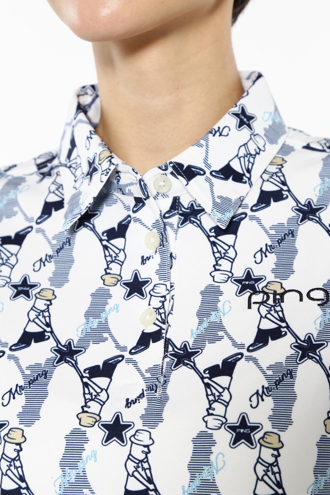 【PING APPAREL】Mr.PING総柄プリント半袖ポロシャツ ＜NATIVE＞ (LADIES)