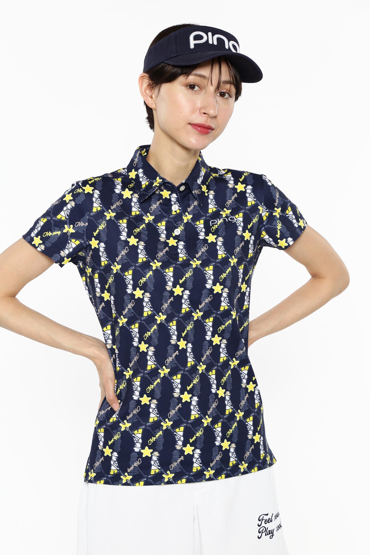 【PING APPAREL】Mr.PING総柄プリント半袖ポロシャツ ＜NATIVE＞ (LADIES)