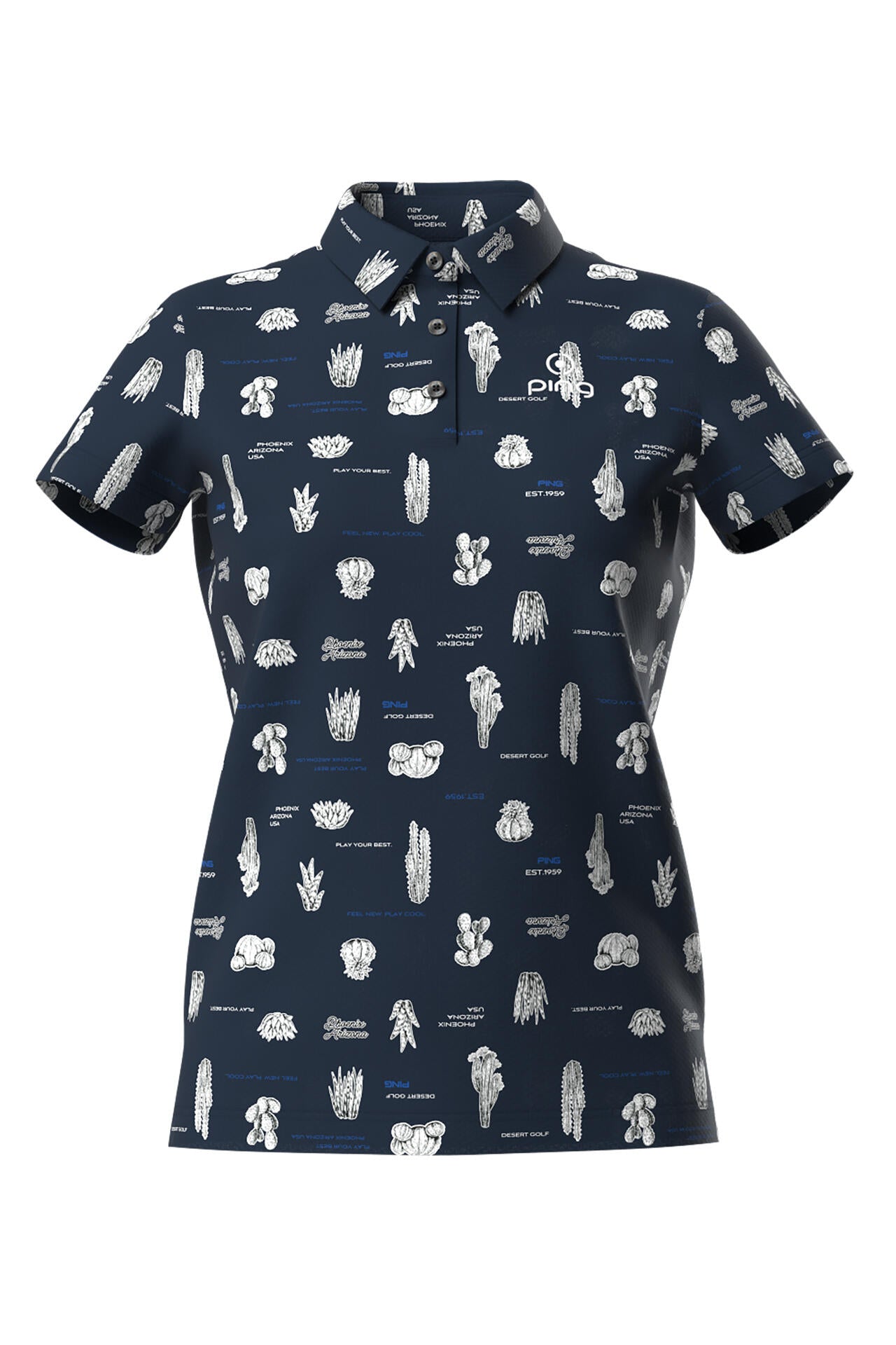 【PING APPAREL】サボテン柄 クイックドライ半袖ポロシャツ ＜NATIVE＞ (LADIES)