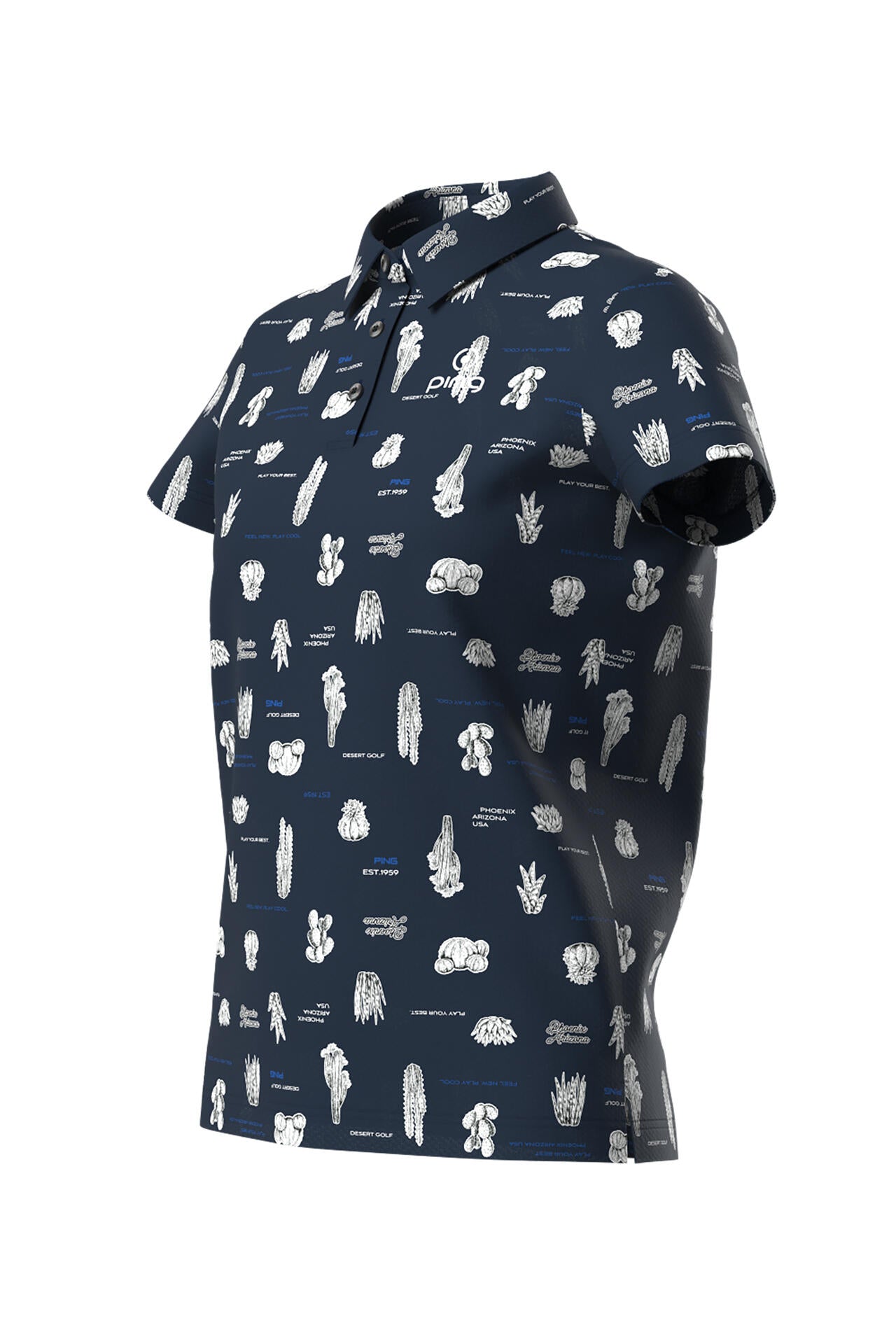 【PING APPAREL】サボテン柄 クイックドライ半袖ポロシャツ ＜NATIVE＞ (LADIES)