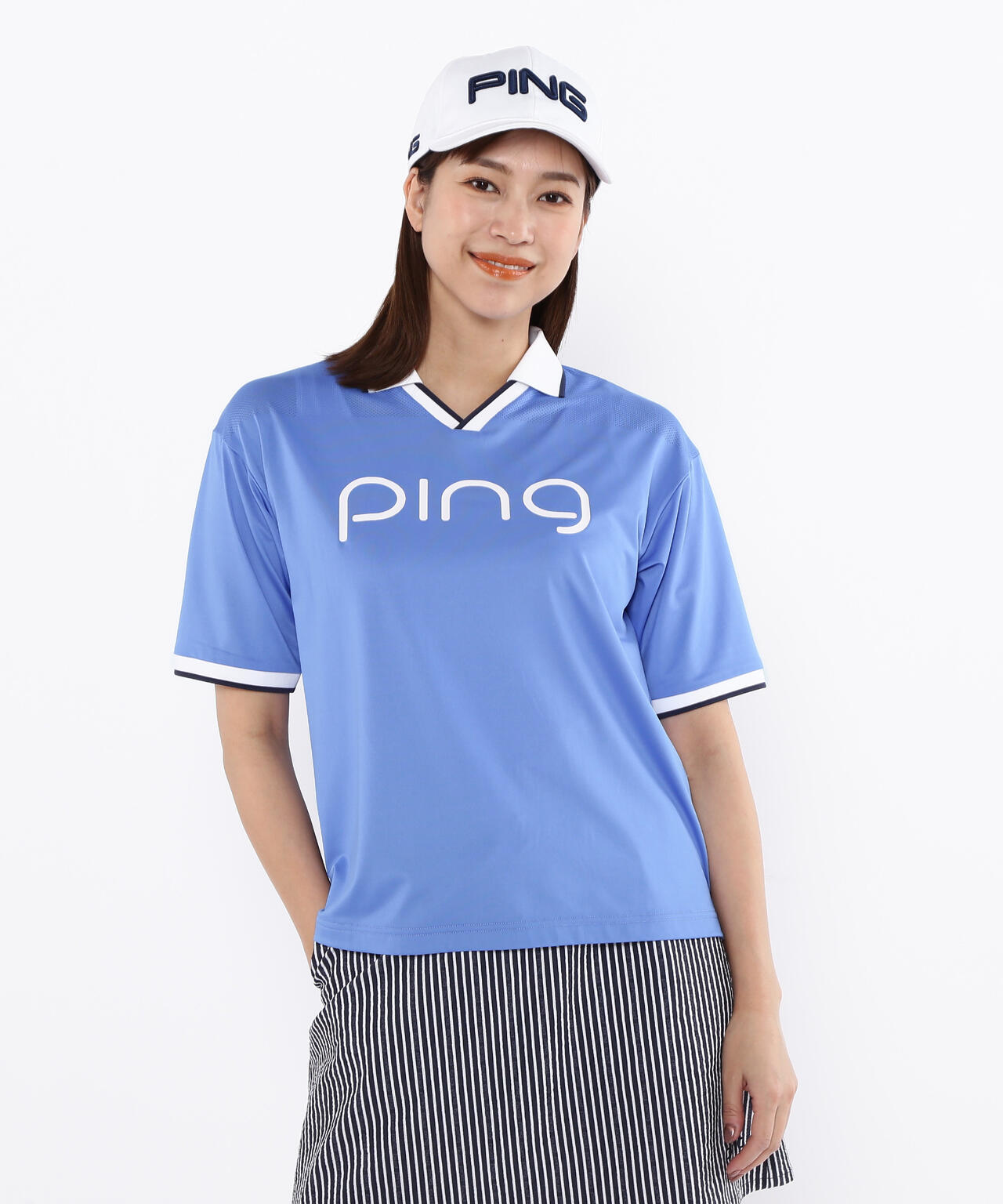 【PING APPAREL】涼風-SUZUKAZE メッシュパネルジャガード半袖ポロシャツ ＜LADIES LINE＞ (LADIES)
