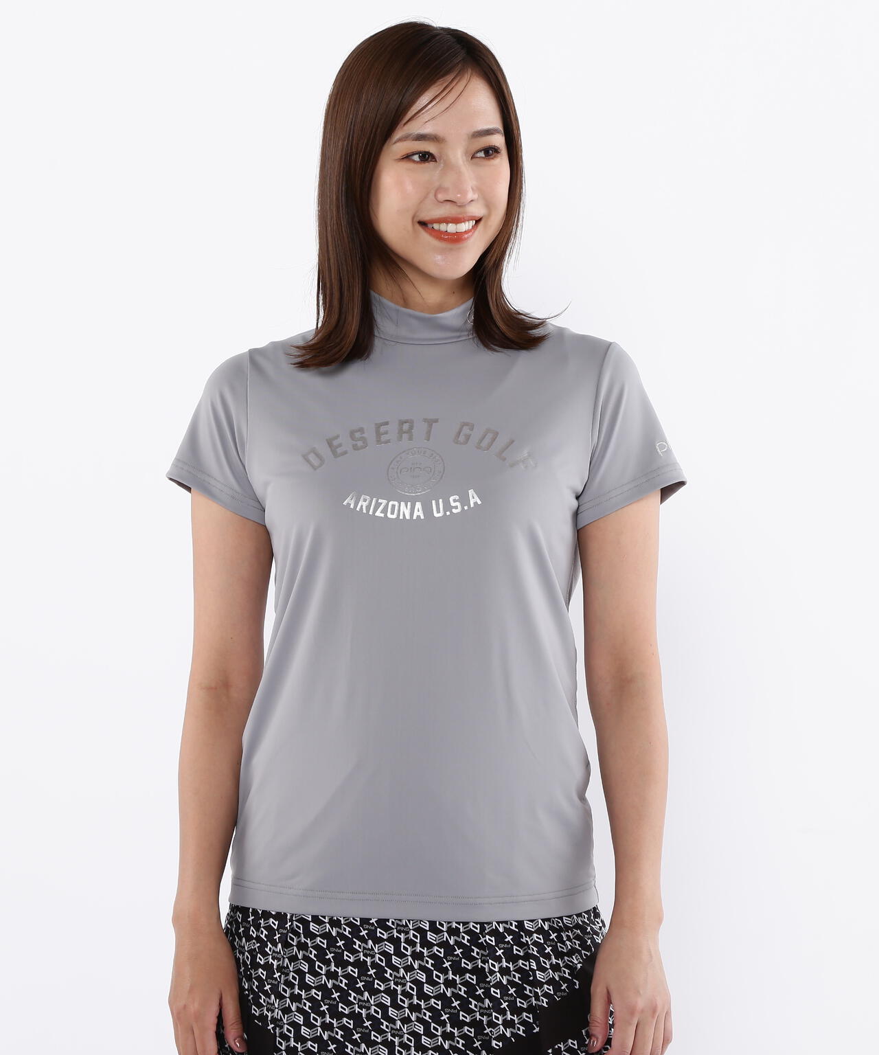 【PING APPAREL】メッシュボーダージャガード半袖ハイネックカットソー ＜LADIES LINE＞ (LADIES)