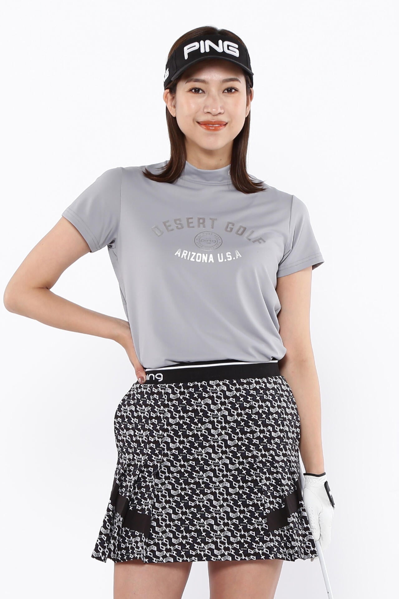 【PING APPAREL】メッシュボーダージャガード半袖ハイネックカットソー ＜LADIES LINE＞ (LADIES)