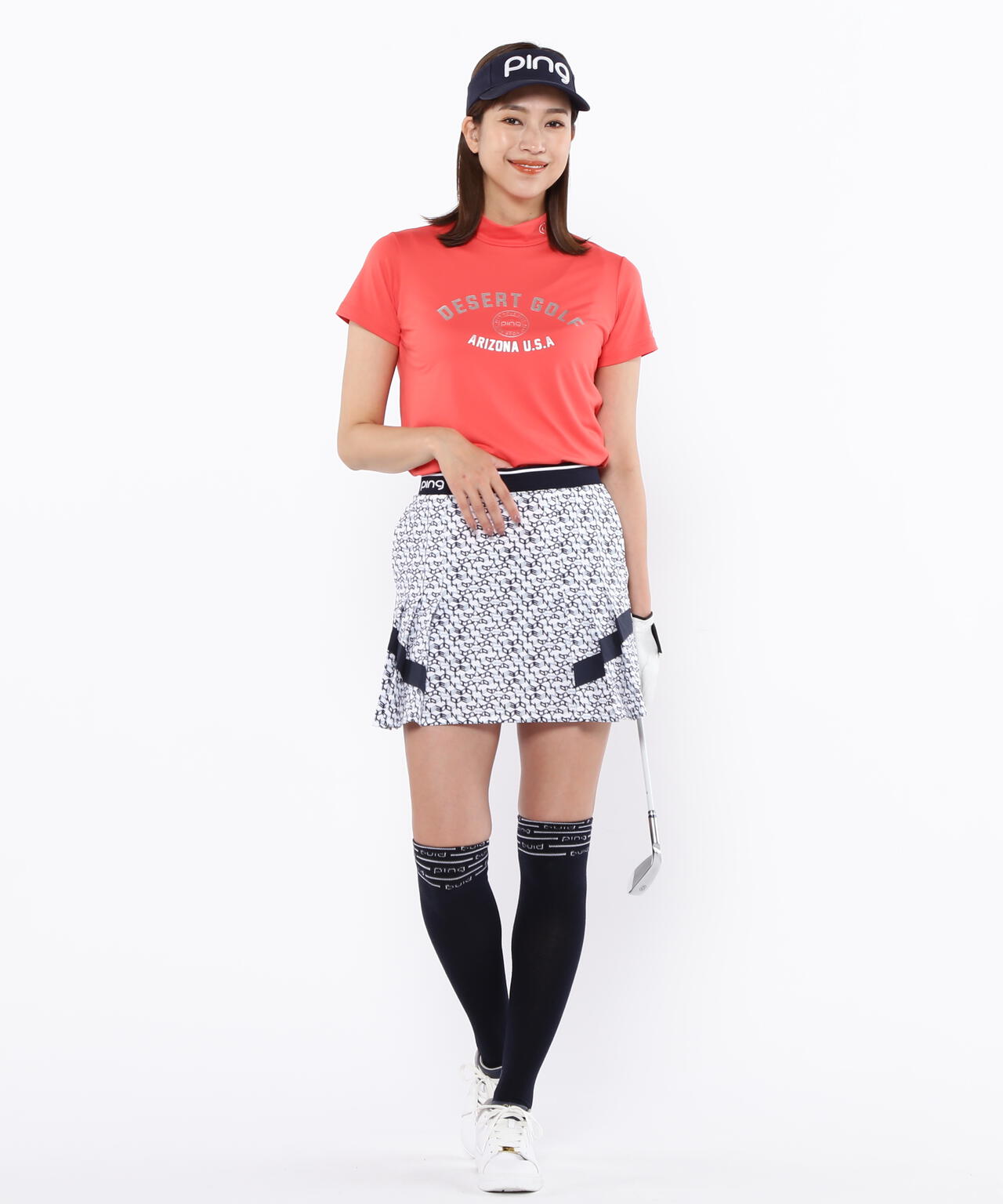 【PING APPAREL】メッシュボーダージャガード半袖ハイネックカットソー ＜LADIES LINE＞ (LADIES)
