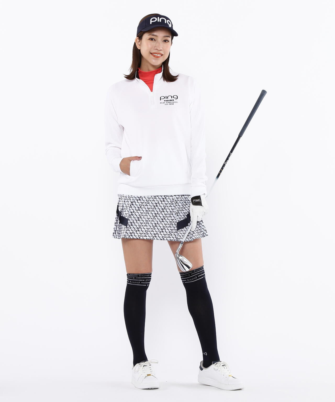 【PING APPAREL】メッシュボーダージャガード半袖ハイネックカットソー ＜LADIES LINE＞ (LADIES)