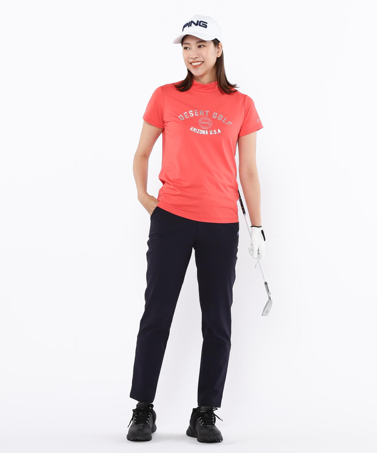 【PING APPAREL】メッシュボーダージャガード半袖ハイネックカットソー ＜LADIES LINE＞ (LADIES)