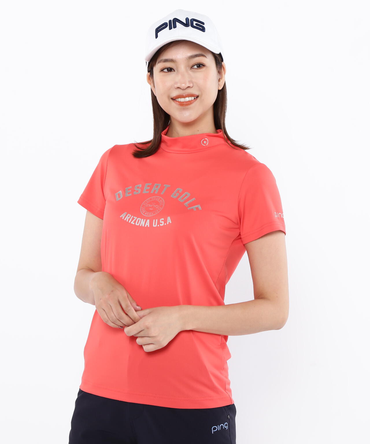 【PING APPAREL】メッシュボーダージャガード半袖ハイネックカットソー ＜LADIES LINE＞ (LADIES)