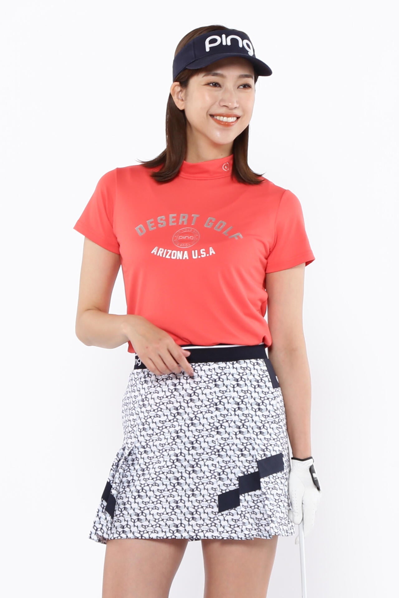 【PING APPAREL】メッシュボーダージャガード半袖ハイネックカットソー ＜LADIES LINE＞ (LADIES)