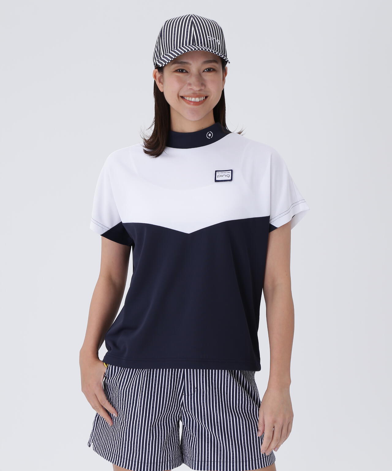 【PING APPAREL】配色半袖ハイネックシャツ ＜LADIES LINE＞＜NATIVE＞ (LADIES)