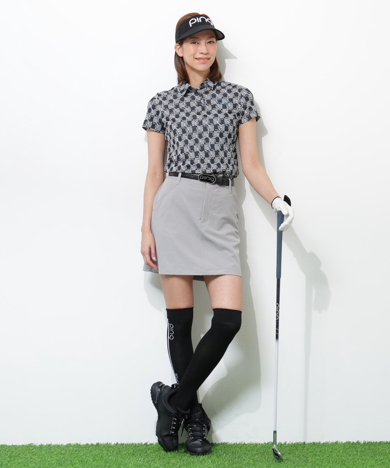 【PING APPAREL】AZモノグラムジャカードブロックロゴ半袖ポロシャツ ＜PERFORMANCE＞ (LADIES)
