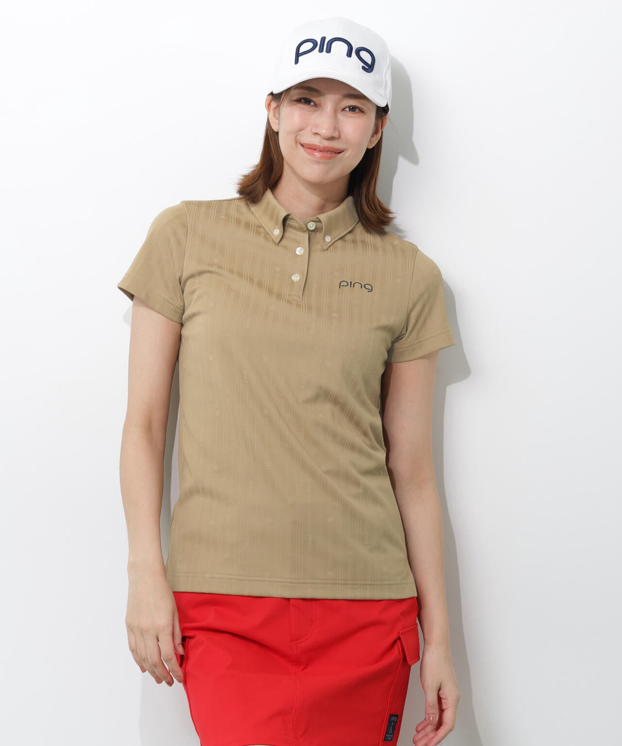 【PING APPAREL】凸凹ストライプジャガード半袖ボタンダウンシャツ ＜NATIVE＞ (LADIES)