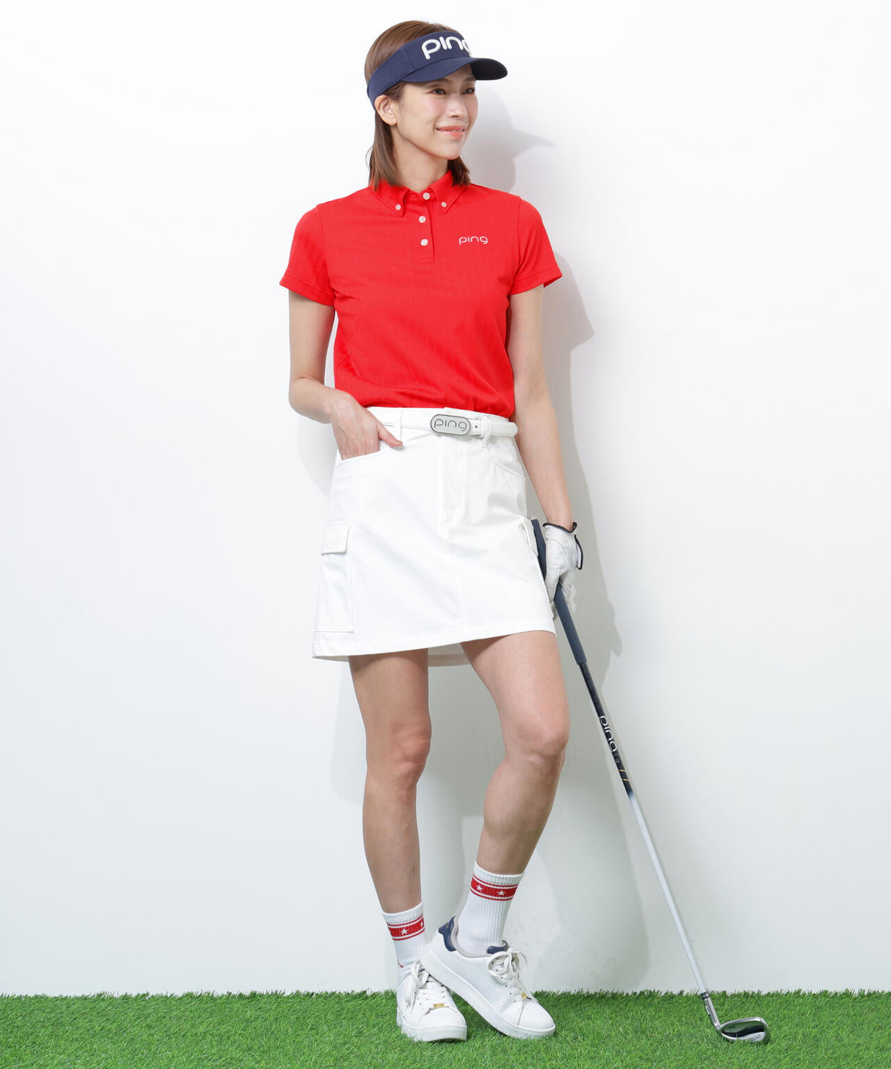 【PING APPAREL】凸凹ストライプジャガード半袖ボタンダウンシャツ ＜NATIVE＞ (LADIES)