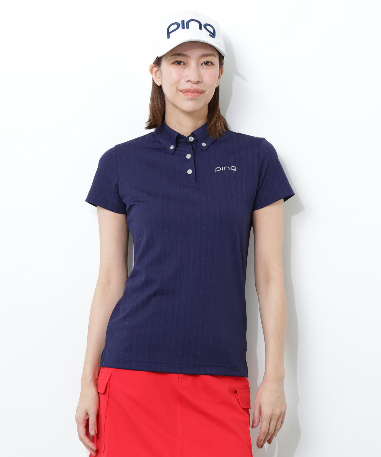 【PING APPAREL】凸凹ストライプジャガード半袖ボタンダウンシャツ ＜NATIVE＞ (LADIES)