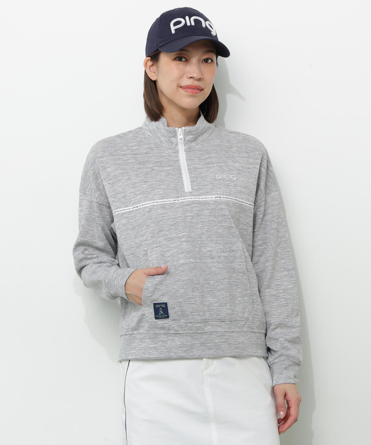 【PING APPAREL】全方向ストレッチダブルフェイスドライミックスアイストーンハーフジップカットソー＜NATIVE＞ (LADIES)