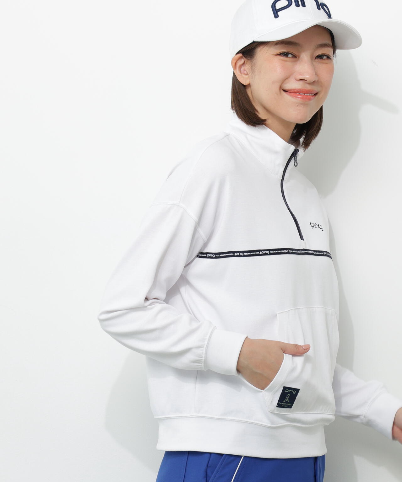 【PING APPAREL】全方向ストレッチダブルフェイスドライミックスアイストーンハーフジップカットソー＜NATIVE＞ (LADIES)