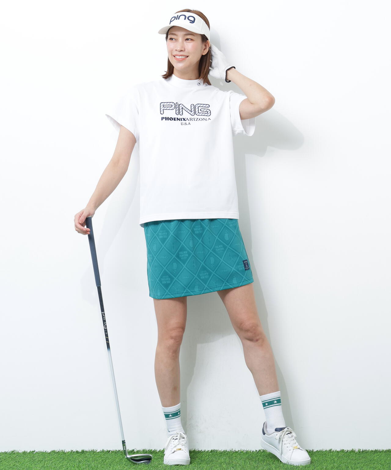 【PING APPAREL】アップリケ半袖ハイネックシャツ ＜NATIVE＞ (LADIES)