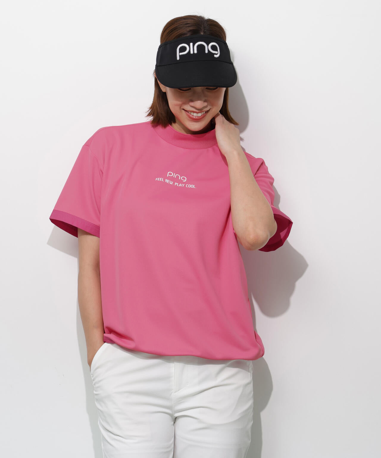 【PING APPAREL】サンベール×クールフローカノコ半袖ハイネックシャツ ＜GOLD＞ (LADIES)
